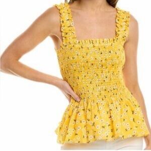 Kate Spade New York Fleurette Toss Smocked Tank-Yellow-tiny Floral-Size Medium